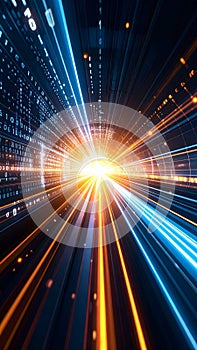 Abstract Digital Data Flow Visualization with Glowing Light and Binary Code