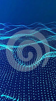 Abstract digital data visualization, network connection, blue particle dots background