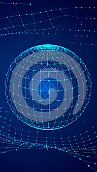 Abstract Digital Globe Network Connections with Glowing Blue Dots on Dark Blue Background
