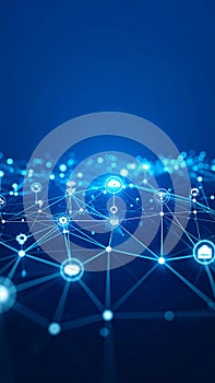 Abstract digital network connections and cloud computing concept on blue background