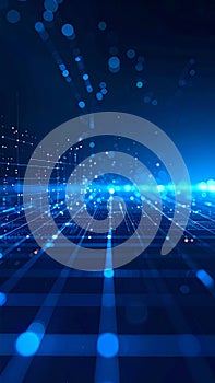 Abstract digital network data visualization with glowing blue dots and lines