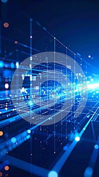 Abstract Digital Network with Glowing Lines and Data Visualization