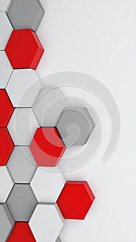 Abstract geometric pattern of red white and grey hexagonal tiles on white background