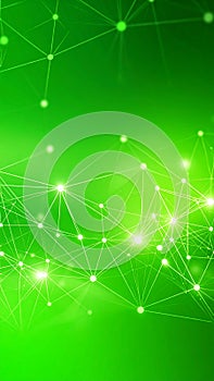Abstract network connection on green background, digital data, technology concept.