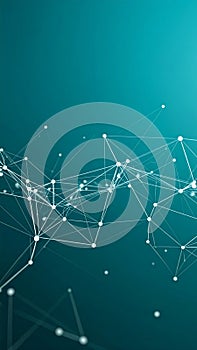 Abstract network connection lines and dots on teal background for data visualization.