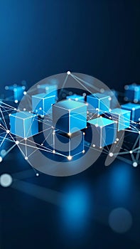 Abstract network of interconnected blue cubes, representing data and technology.