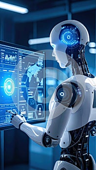 Artificial Intelligence Robot Interacting with Computer Interface in Modern Laboratory