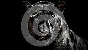 black fluffy jaguar. Key lighting on a black background. Photorealistic low key illustration photo