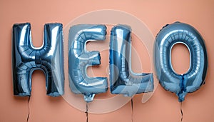 Blue helo letter bubble plastic baloon on pink background
