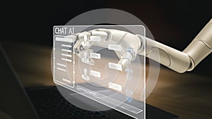 Chat with AI, Machine learning, Hands of robot touching on big data network connection, Data exchange, deep learning,