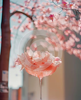 Generated image of a cherry blossoms in a martini glass. Soft focus.