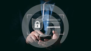 Cybersecurity and privacy concepts to protect data. Lock icon and internet network security technology.