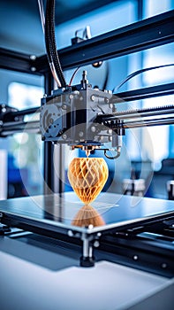 3D printer creating a geometric object with precision and modern technology.