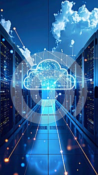 Data center server room with cloud computing concept and network connection