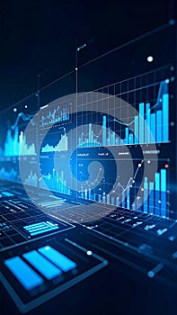 Digital data analysis interface with charts and graphs, modern technology concept