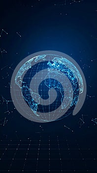 Digital globe with connected dots and lines representing global network and data