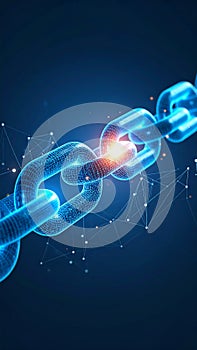 Digital glowing chain link concept representing data security and blockchain technology