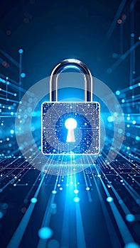 Digital Lock Security Data Network Abstract Blue Technology Background