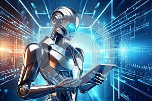 Generated image Ein Roboter mit einem Tablet in der Hand