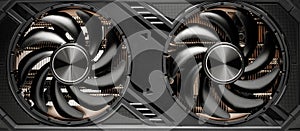 Fans of a powerful gpu video card close-up.