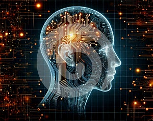 Futuristic Human Profile with Glowing Brain Circuitry - AI Technology Concept photo