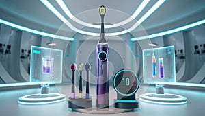 A futuristic looking electric toothbrush with a display of different colors, AI photo