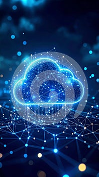 Glowing blue cloud network abstract digital data storage technology concept background