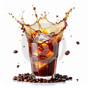Generated image Iced coffee splash isolated on white background