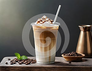 Plastic cup with cold coffee