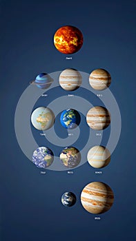 Planets in Space Diagram Planets on Blue Background Solar System Illustration