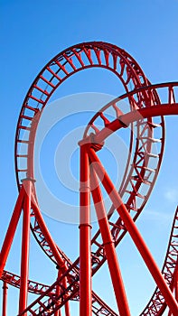 Red Roller Coaster Loop Thrill Ride Blue Sky Amusement Park Excitement