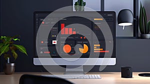 Modern Office Computer Displaying Data Analytics Charts