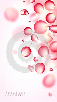 Soft pink rose petals falling gracefully on a light abstract background, romantic elegance.