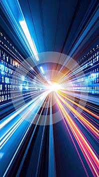 Speeding Through Digital Tunnel with Binary Code and Light Trails