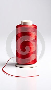 Spool of Red Thread for Sewing on White Background