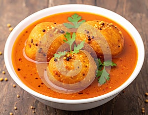 A North Indian dish of Vada Sambar, featuring vadas made from chickpea flour. Generated image