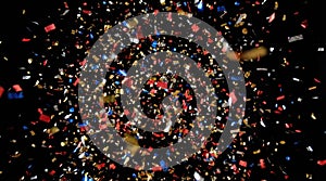 Vibrant Confetti Falling on Black Background