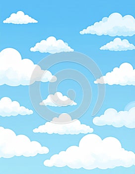 bright blue sky filled with fluffy white clouds, creating a serene and cheerful atmosphere.