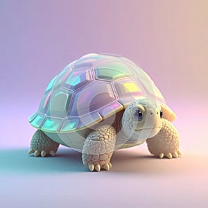 Highly detailed 3D render of a small turtle with translucent shell panels in soft studio lighting Generated image