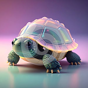 Highly detailed 3D render of a small turtle with translucent shell panels in soft studio lighting Generated image