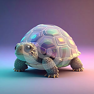 Highly detailed 3D render of a small turtle with translucent shell panels in soft studio lighting Generated image