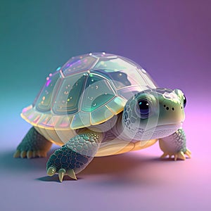 Highly detailed 3D render of a small turtle with translucent shell panels in soft studio lighting Generated image