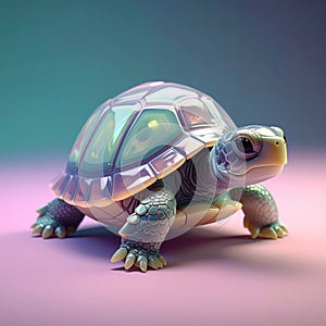 Highly detailed 3D render of a small turtle with translucent shell panels in soft studio lighting Generated image