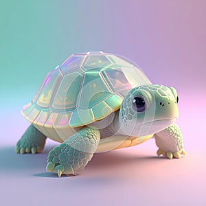 Highly detailed 3D render of a small turtle with translucent shell panels in soft studio lighting Generated image