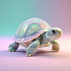 Highly detailed 3D render of a small turtle with translucent shell panels in soft studio lighting Generated image