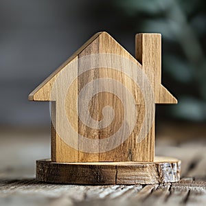 Generated image.Wooden house model close up and copy space