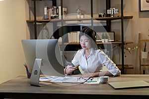 Working late into the night at home