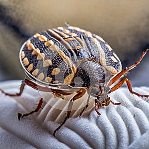 Generated imageBedbug Close up of Cimex hemipterus - bed bug on bed background , generated by AI