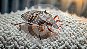 Generated imageBedbug Close up of Cimex hemipterus - bed bug on bed background , generated by AI