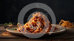 Bolognese Pasta Perfection Tagliatelle al ragÃÂ¹ alla Bolognese food photography. Generative AI photo